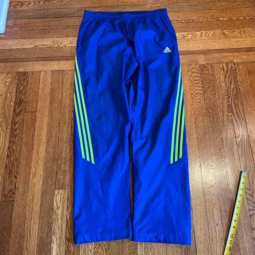 adidas Blue Sweatpants with Green Stripes